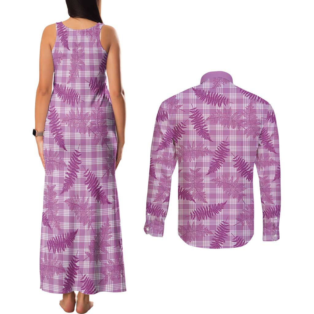 Pink Palaka Hawaii Palapalai Couples Matching Tank Maxi Dress and Long Sleeve Button Shirt Hawaiian Fern LT14 - Polynesian Pride