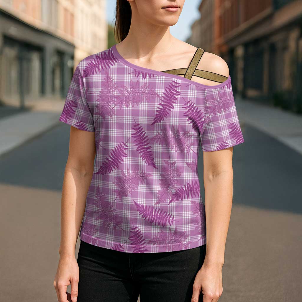 Pink Palaka Hawaii Palapalai Cross Shoulder Shirt Hawaiian Fern - Polynesian Pride