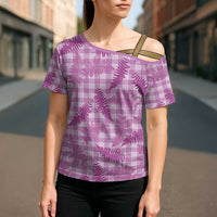 Pink Palaka Hawaii Palapalai Cross Shoulder Shirt Hawaiian Fern - Polynesian Pride