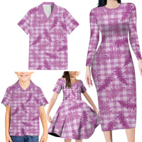 Pink Palaka Hawaii Palapalai Family Matching Long Sleeve Bodycon Dress and Hawaiian Shirt Hawaiian Fern LT14 - Polynesian Pride