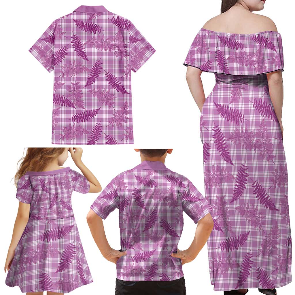 Pink Palaka Hawaii Palapalai Family Matching Off Shoulder Maxi Dress and Hawaiian Shirt Hawaiian Fern LT14 - Polynesian Pride