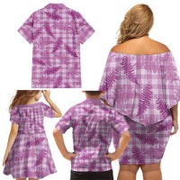 Pink Palaka Hawaii Palapalai Family Matching Off Shoulder Short Dress and Hawaiian Shirt Hawaiian Fern LT14 - Polynesian Pride
