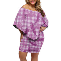 Pink Palaka Hawaii Palapalai Family Matching Off Shoulder Short Dress and Hawaiian Shirt Hawaiian Fern LT14 Mom's Dress Pink - Polynesian Pride