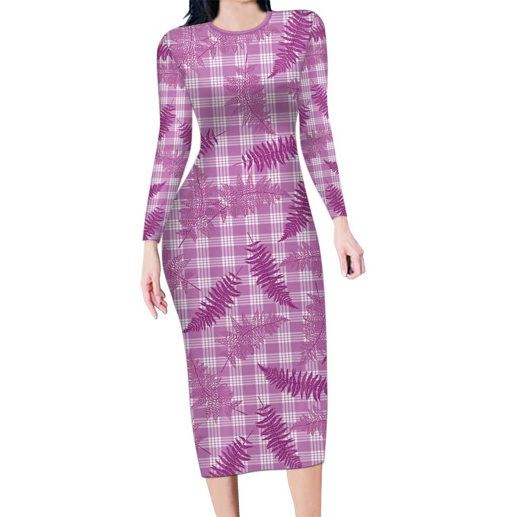 Pink Palaka Hawaii Palapalai Long Sleeve Bodycon Dress Hawaiian Fern - Polynesian Pride