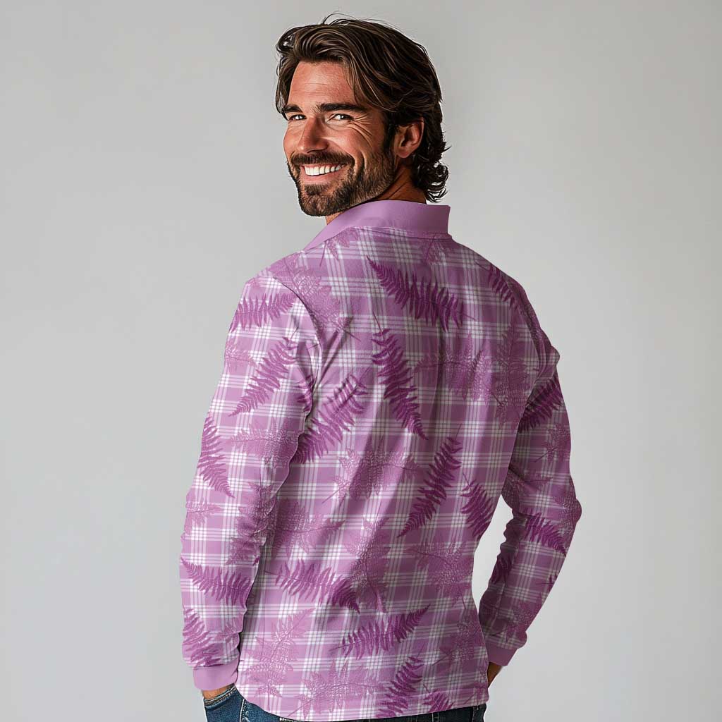 Pink Palaka Hawaii Palapalai Long Sleeve Polo Shirt Hawaiian Fern - Polynesian Pride