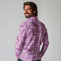 Pink Palaka Hawaii Palapalai Long Sleeve Polo Shirt Hawaiian Fern - Polynesian Pride