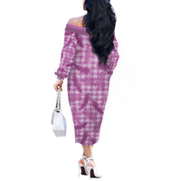 Pink Palaka Hawaii Palapalai Off The Shoulder Long Sleeve Dress Hawaiian Fern - Polynesian Pride
