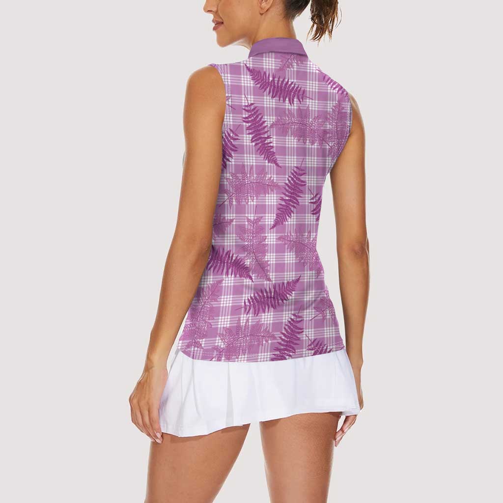 Pink Palaka Hawaii Palapalai Women Sleeveless Polo Shirt Hawaiian Fern - Polynesian Pride