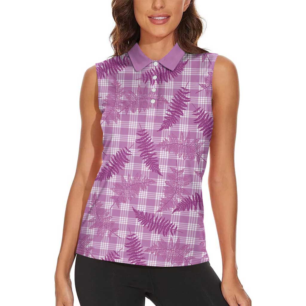 Pink Palaka Hawaii Palapalai Women Sleeveless Polo Shirt Hawaiian Fern - Polynesian Pride