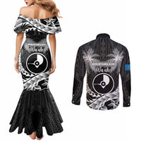 FSM Yap Day Couples Matching Mermaid Dress and Long Sleeve Button Shirt 2025 Wa'ab Micronesia Black Color