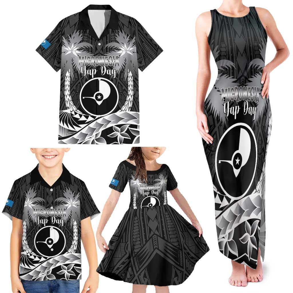 FSM Yap Day Family Matching Tank Maxi Dress and Hawaiian Shirt 2025 Wa'ab Micronesia Black Color