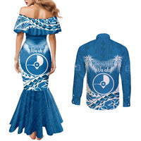 FSM Yap Day Couples Matching Mermaid Dress and Long Sleeve Button Shirt 2025 Wa'ab Micronesia Flag Color