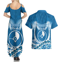 FSM Yap Day Couples Matching Summer Maxi Dress and Hawaiian Shirt 2025 Wa'ab Micronesia Flag Color
