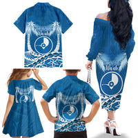 FSM Yap Day Family Matching Off The Shoulder Long Sleeve Dress and Hawaiian Shirt 2025 Wa'ab Micronesia Flag Color