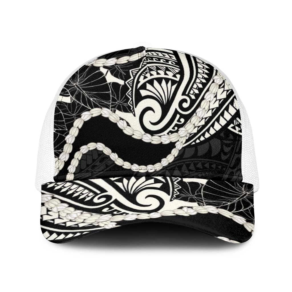 Aloha Hawaii Kalo Pikake Lei Baseball Net Cap Chest Tattoo Black Hawaiian Pattern