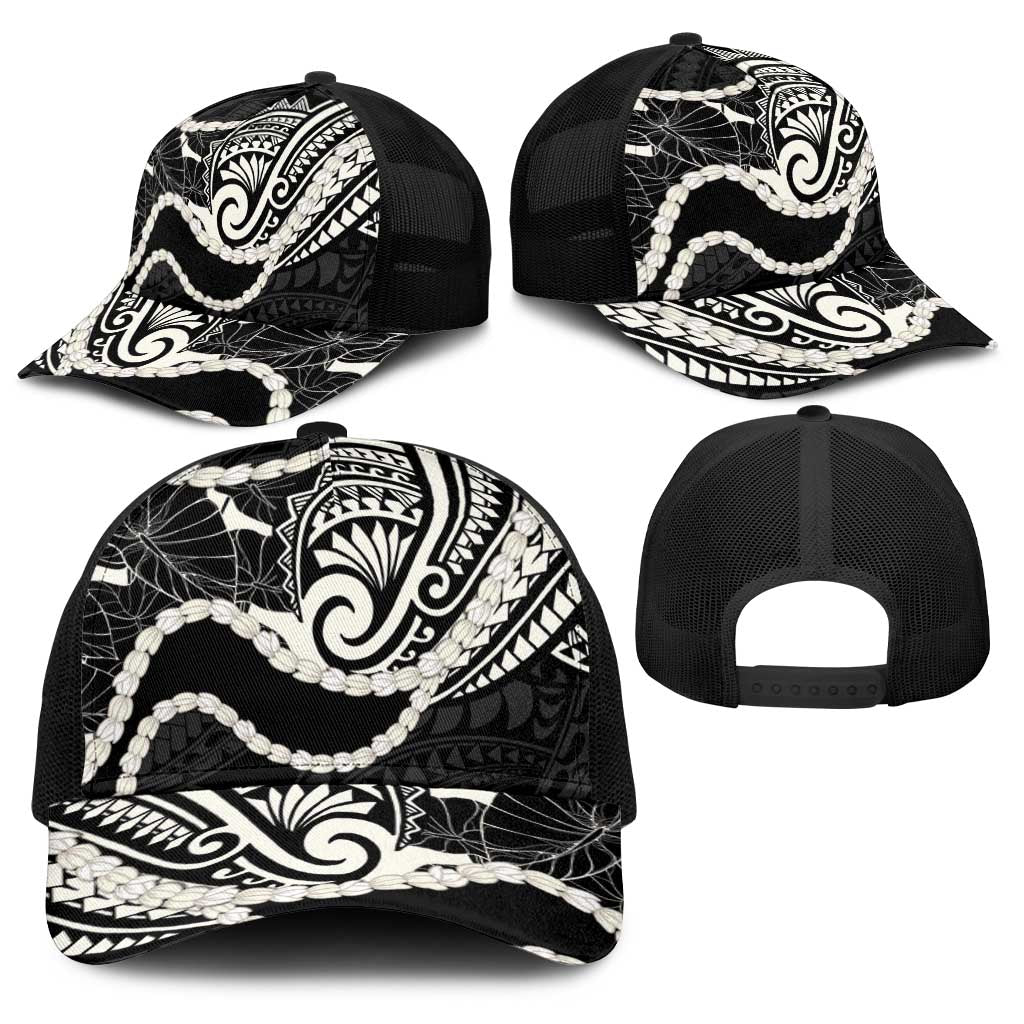 Aloha Hawaii Kalo Pikake Lei Baseball Net Cap Chest Tattoo Black Hawaiian Pattern