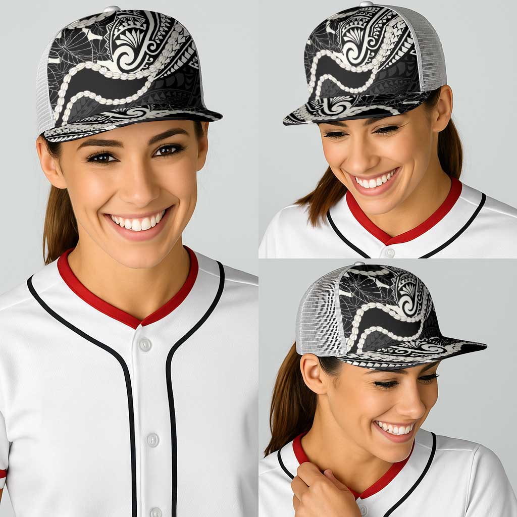 Aloha Hawaii Kalo Pikake Lei Baseball Net Cap Chest Tattoo Black Hawaiian Pattern