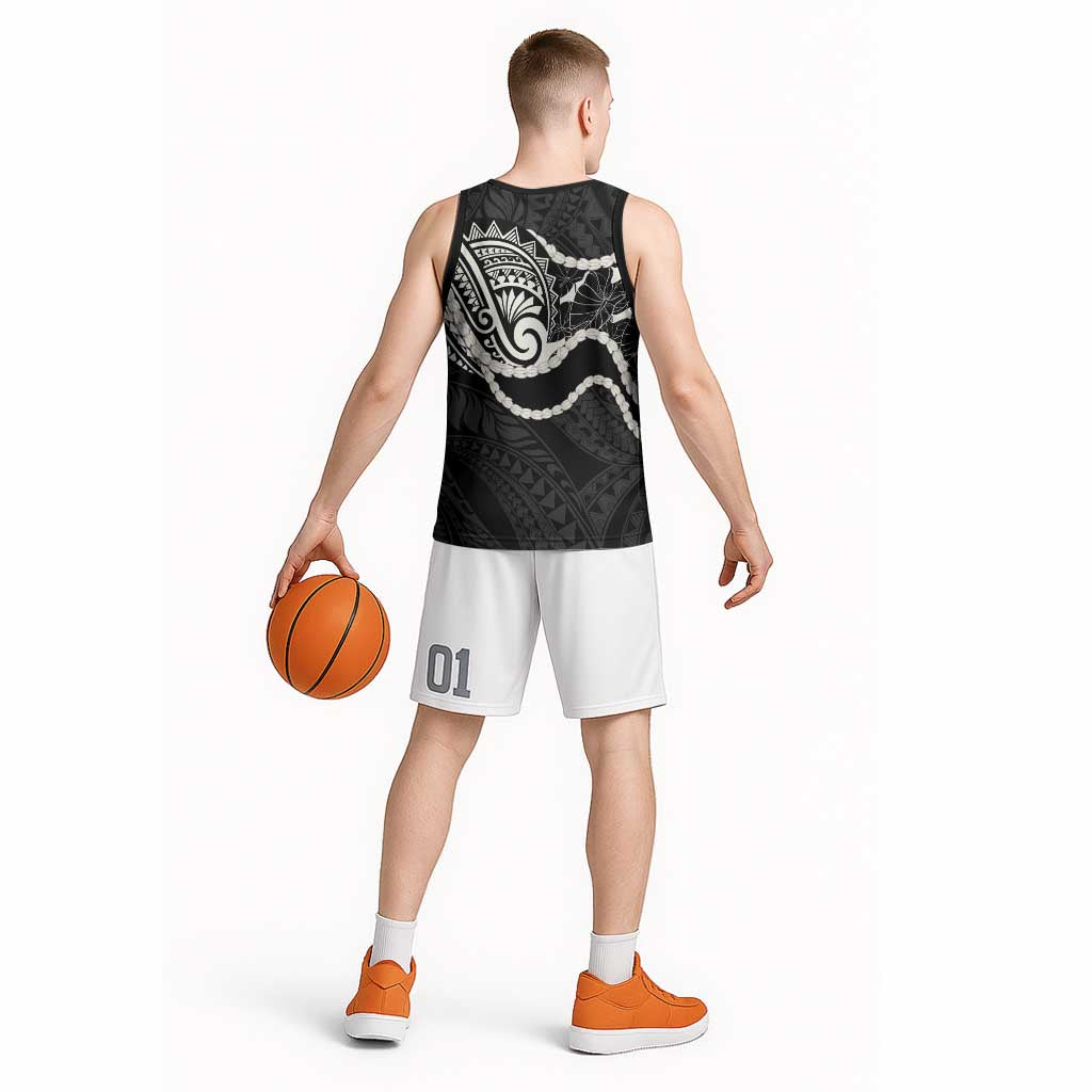 Aloha Hawaii Kalo Pikake Lei Basketball Jersey Chest Tattoo Black Hawaiian Pattern