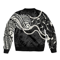 Aloha Hawaii Kalo Pikake Lei Bomber Jacket Chest Tattoo Black Hawaiian Pattern