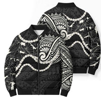 Aloha Hawaii Kalo Pikake Lei Bomber Puffer Jacket Chest Tattoo Black Hawaiian Pattern
