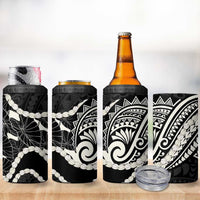 Aloha Hawaii Kalo Pikake Lei 4 in 1 Can Cooler Tumbler Chest Tattoo Black Hawaiian Pattern