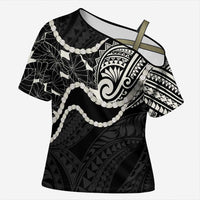 Aloha Hawaii Kalo Pikake Lei Cross Shoulder Shirt Chest Tattoo Black Hawaiian Pattern