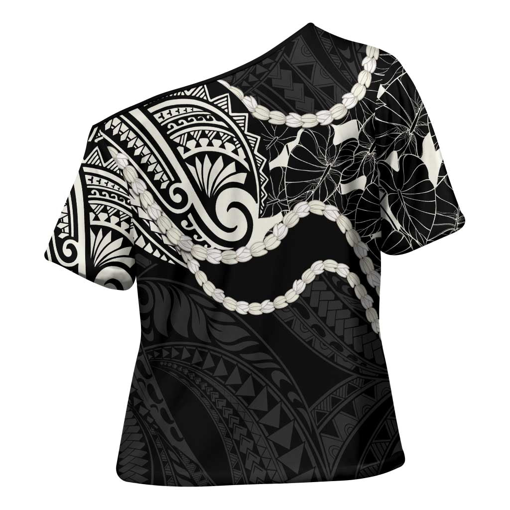 Aloha Hawaii Kalo Pikake Lei Cross Shoulder Shirt Chest Tattoo Black Hawaiian Pattern