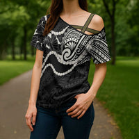 Aloha Hawaii Kalo Pikake Lei Cross Shoulder Shirt Chest Tattoo Black Hawaiian Pattern