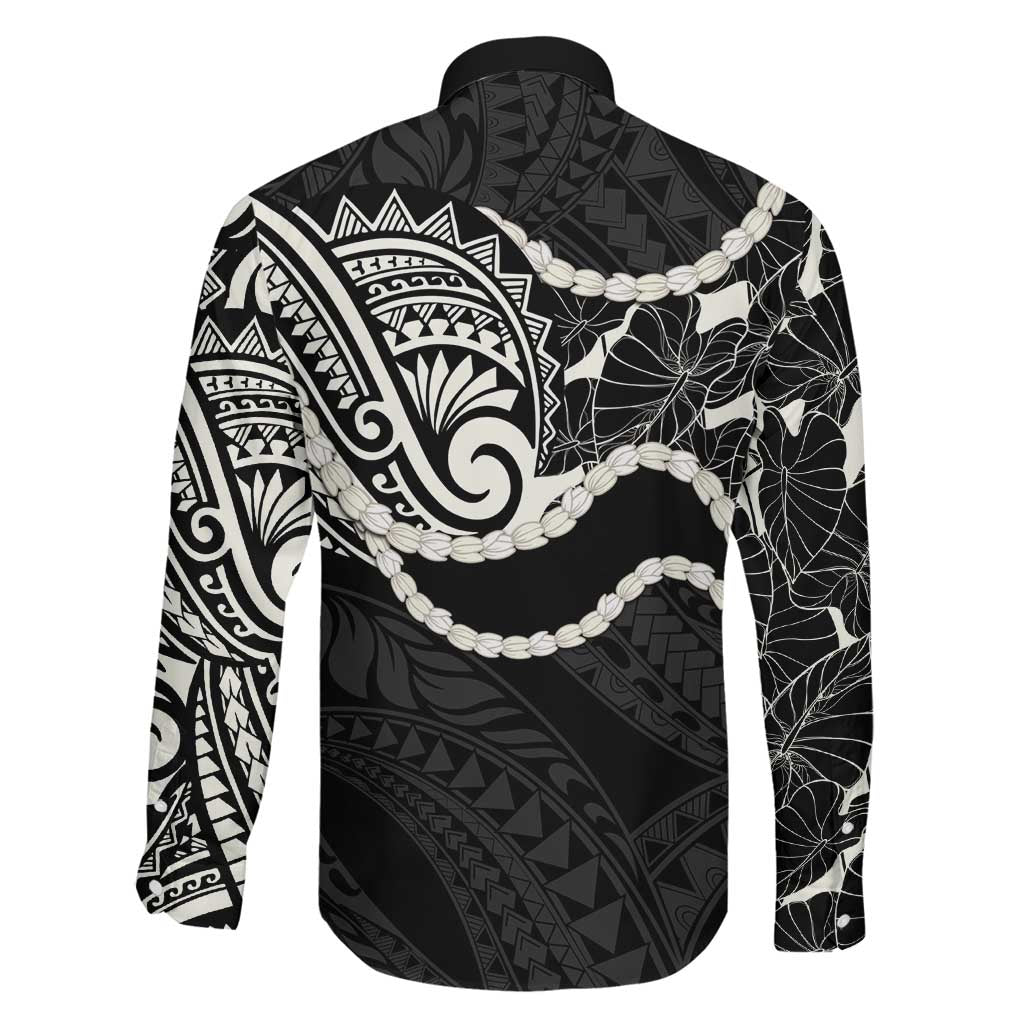 Aloha Hawaii Kalo Pikake Lei Family Matching Mermaid Dress and Hawaiian Shirt Chest Tattoo Black Hawaiian Pattern LT14 - Polynesian Pride