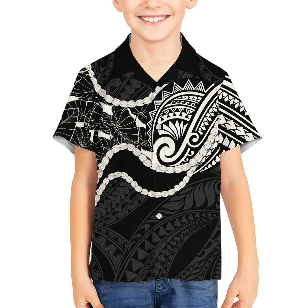 Aloha Hawaii Kalo Pikake Lei Family Matching Mermaid Dress and Hawaiian Shirt Chest Tattoo Black Hawaiian Pattern LT14 Son's Shirt Black - Polynesian Pride