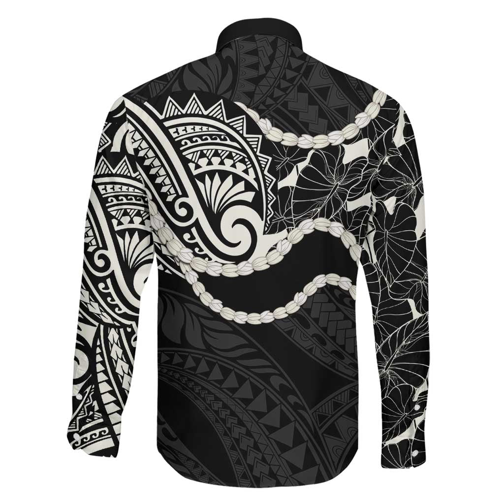 Aloha Hawaii Kalo Pikake Lei Family Matching Off The Shoulder Long Sleeve Dress and Hawaiian Shirt Chest Tattoo Black Hawaiian Pattern LT14 - Polynesian Pride