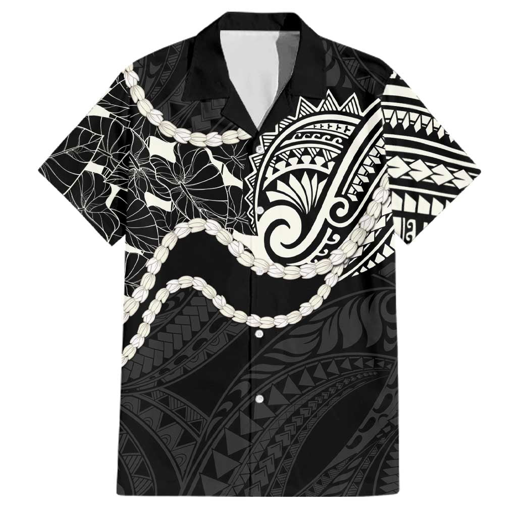 Aloha Hawaii Kalo Pikake Lei Family Matching Off Shoulder Maxi Dress and Hawaiian Shirt Chest Tattoo Black Hawaiian Pattern LT14 Dad's Shirt - Short Sleeve Black - Polynesian Pride
