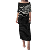 Aloha Hawaii Kalo Pikake Lei Family Matching Puletasi and Hawaiian Shirt Chest Tattoo Black Hawaiian Pattern LT14 Mom's Dress Black - Polynesian Pride