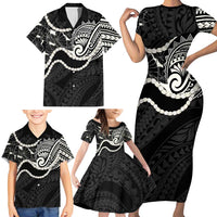 Aloha Hawaii Kalo Pikake Lei Family Matching Short Sleeve Bodycon Dress and Hawaiian Shirt Chest Tattoo Black Hawaiian Pattern LT14 - Polynesian Pride