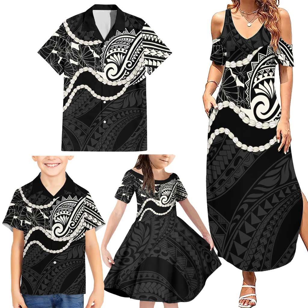 Aloha Hawaii Kalo Pikake Lei Family Matching Summer Maxi Dress and Hawaiian Shirt Chest Tattoo Black Hawaiian Pattern