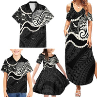 Aloha Hawaii Kalo Pikake Lei Family Matching Summer Maxi Dress and Hawaiian Shirt Chest Tattoo Black Hawaiian Pattern LT14 - Polynesian Pride