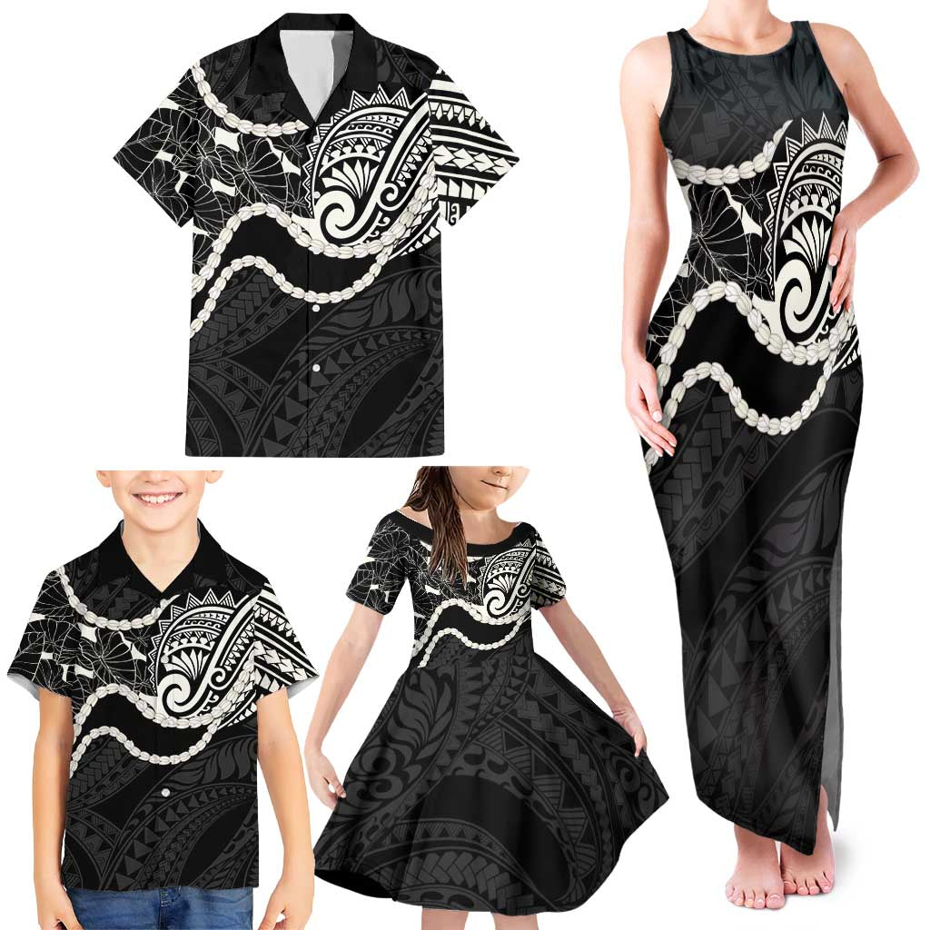 Aloha Hawaii Kalo Pikake Lei Family Matching Tank Maxi Dress and Hawaiian Shirt Chest Tattoo Black Hawaiian Pattern LT14 - Polynesian Pride