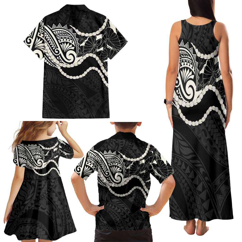 Aloha Hawaii Kalo Pikake Lei Family Matching Tank Maxi Dress and Hawaiian Shirt Chest Tattoo Black Hawaiian Pattern LT14 - Polynesian Pride