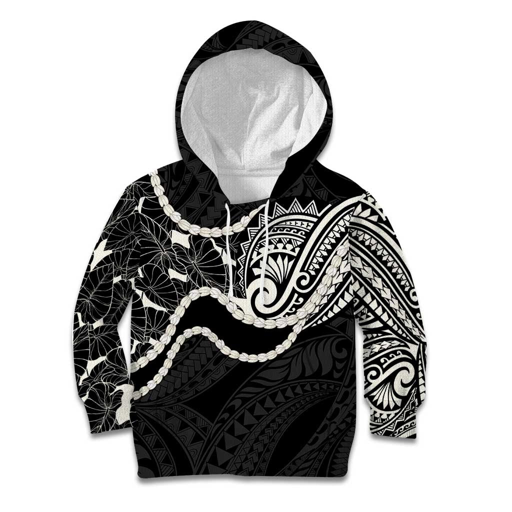 Aloha Hawaii Kalo Pikake Lei Kid Hoodie Chest Tattoo Black Hawaiian Pattern