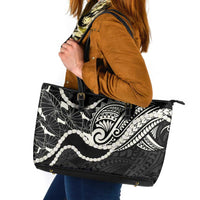 Aloha Hawaii Kalo Pikake Lei Leather Tote Bag Chest Tattoo Black Hawaiian Pattern