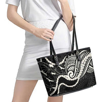Aloha Hawaii Kalo Pikake Lei Leather Tote Bag Chest Tattoo Black Hawaiian Pattern