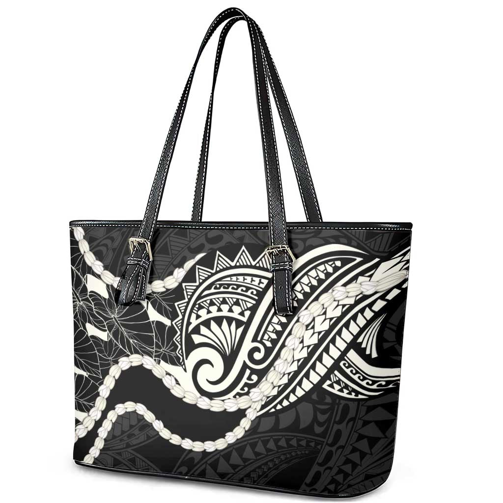 Aloha Hawaii Kalo Pikake Lei Leather Tote Bag Chest Tattoo Black Hawaiian Pattern