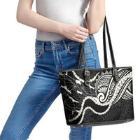 Aloha Hawaii Kalo Pikake Lei Leather Tote Bag Chest Tattoo Black Hawaiian Pattern