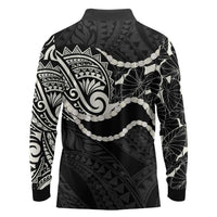 Aloha Hawaii Kalo Pikake Lei Long Sleeve Polo Shirt Chest Tattoo Black Hawaiian Pattern LT14 - Polynesian Pride