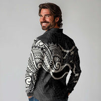 Aloha Hawaii Kalo Pikake Lei Long Sleeve Polo Shirt Chest Tattoo Black Hawaiian Pattern LT14 - Polynesian Pride