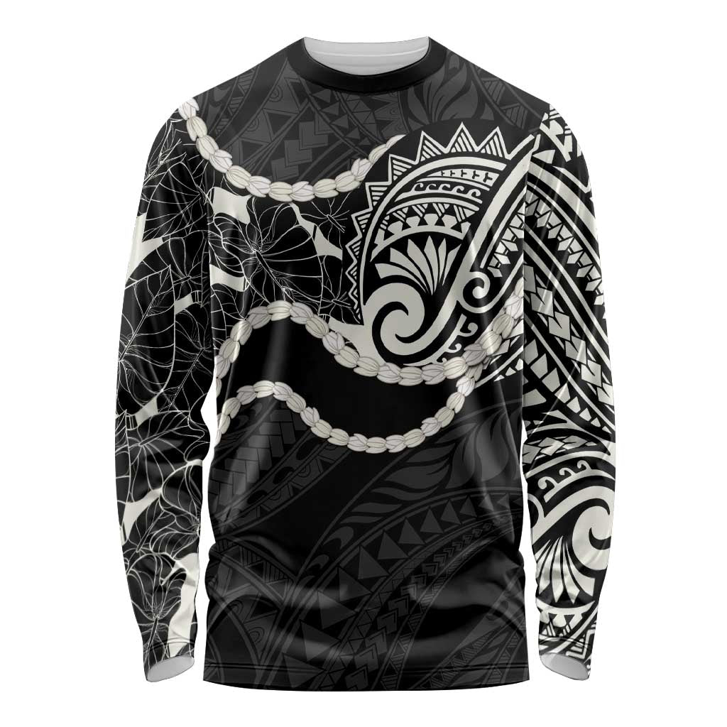 Aloha Hawaii Kalo Pikake Lei Long Sleeve Shirt Chest Tattoo Black Hawaiian Pattern