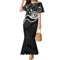 Aloha Hawaii Kalo Pikake Lei Mermaid Dress Chest Tattoo Black Hawaiian Pattern