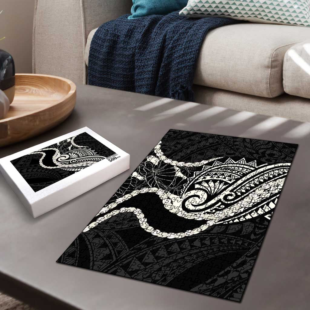 Aloha Hawaii Kalo Pikake Lei Puzzle Chest Tattoo Black Hawaiian Pattern