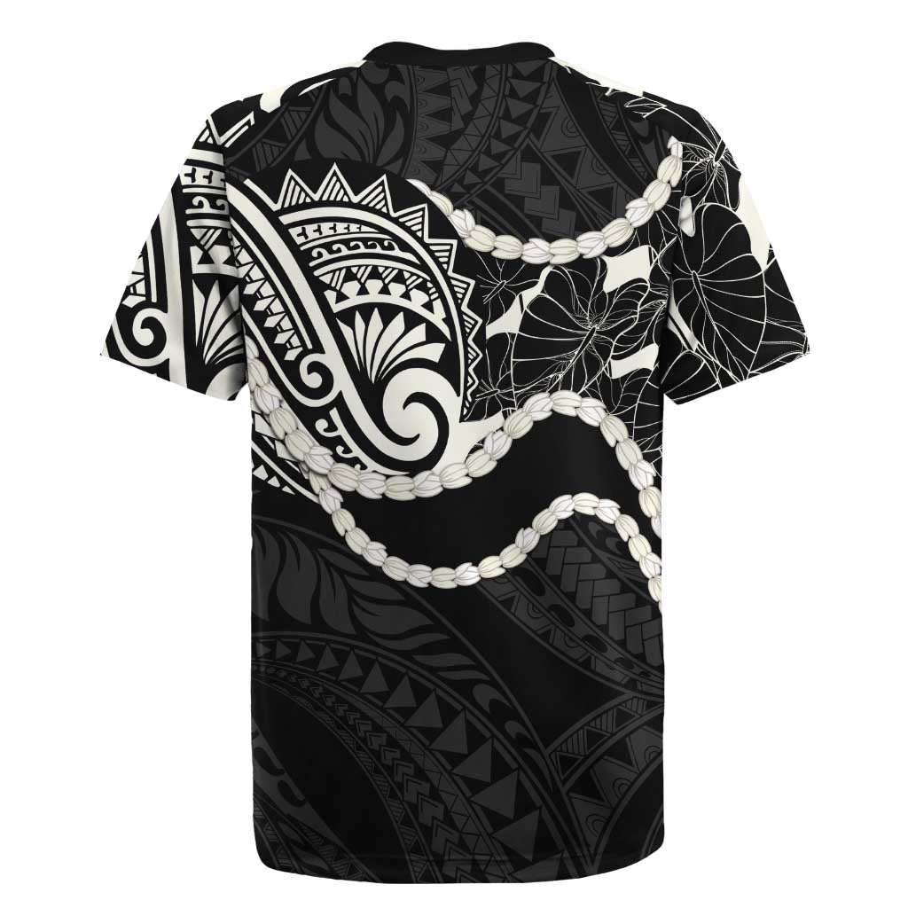 Aloha Hawaii Kalo Pikake Lei Rugby Jersey Chest Tattoo Black Hawaiian Pattern