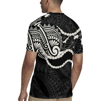 Aloha Hawaii Kalo Pikake Lei Rugby Jersey Chest Tattoo Black Hawaiian Pattern